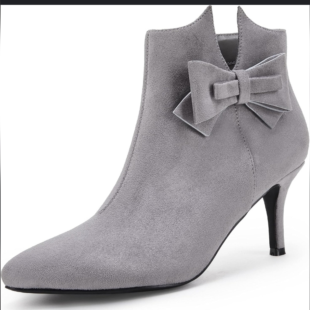 Ermonn Pointed Toe Bow Faux Suede Ankle Boots Size 8